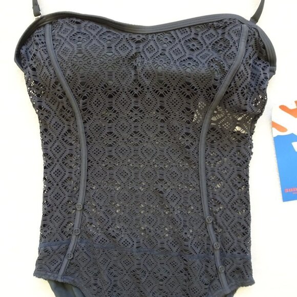 Sun & Sea One Piece Swim Suit Women's Size 14 Gray Lace - Picture 2 of 11